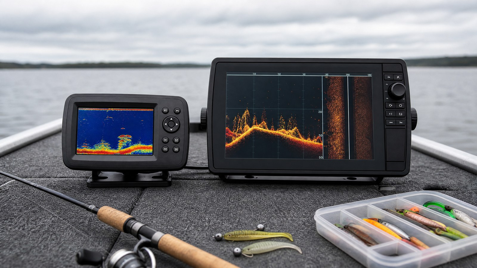 Budget and premium fish finders mounted side by side