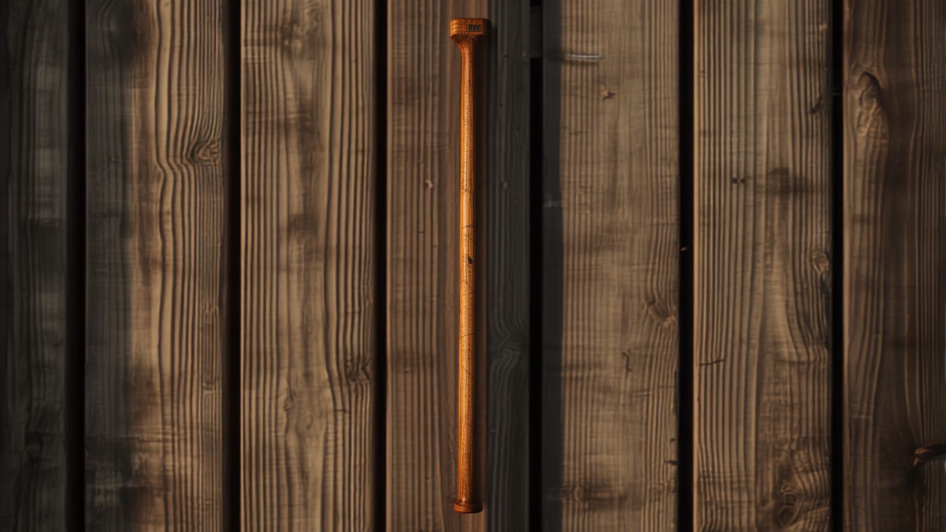 An iki jime spike and a wooden fishing priest beside a fresh-caught fish on a bait board.