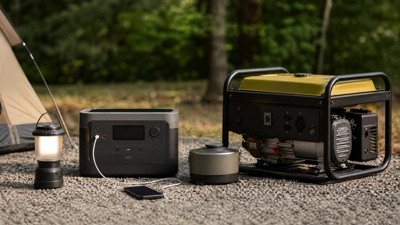 Portable power station and generator side by side