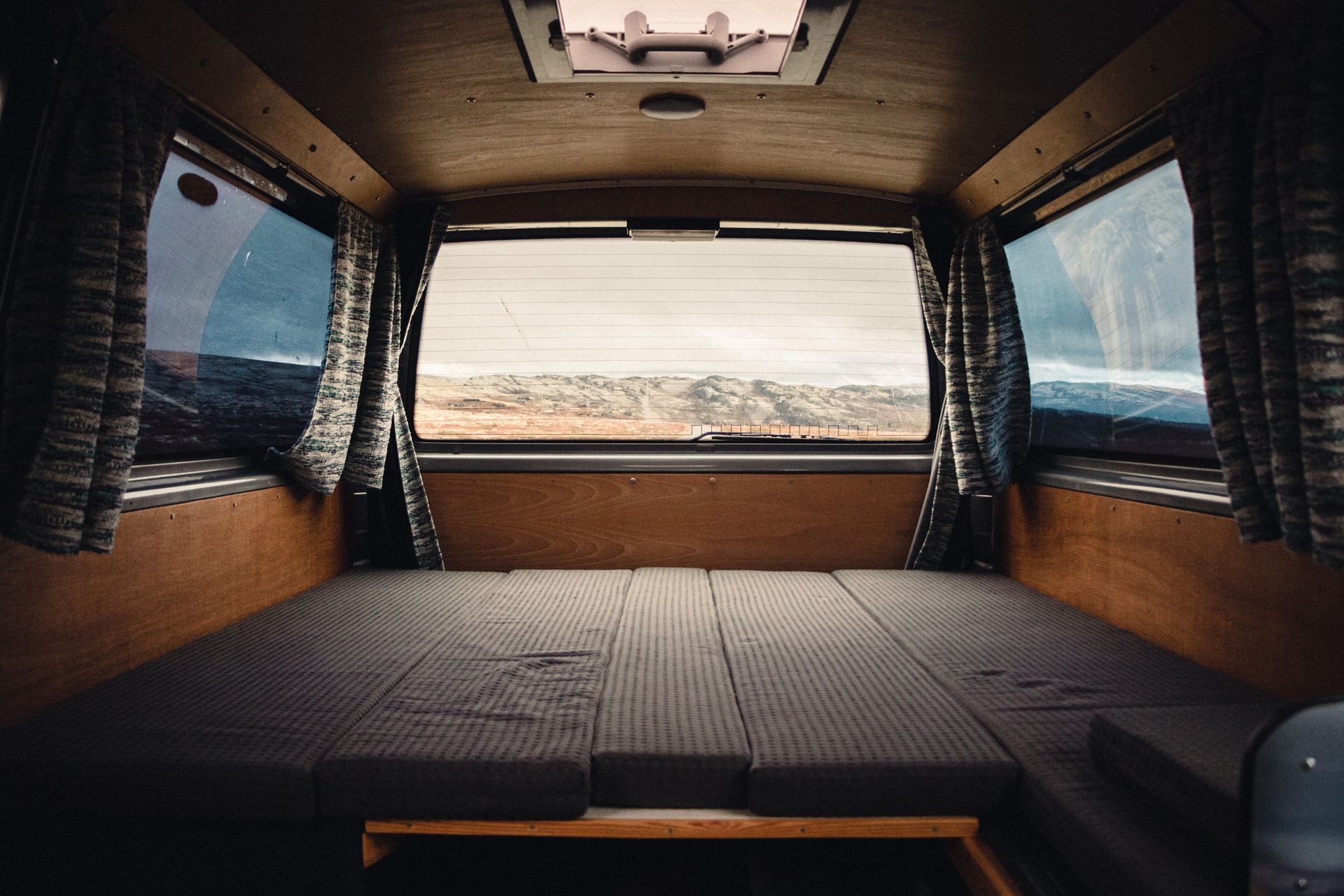 Warm and comfortable camper interior with soft seating